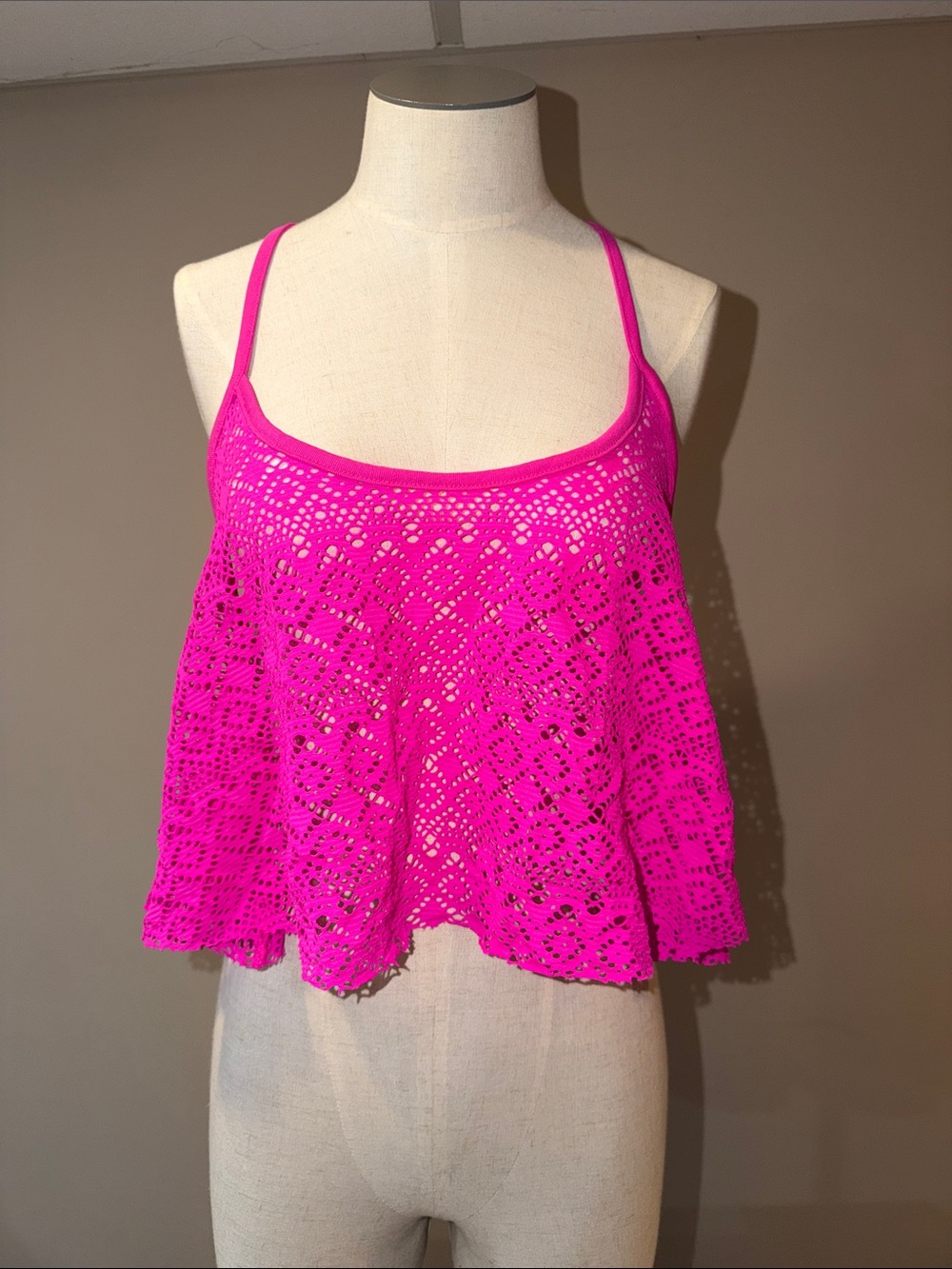 PINK Victoria's Secret Neon Pink Crochet Tank Top